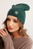Czapka damska prążkowana z ozdobnym guzikiem z dodatkiem wełny i modalu zielona