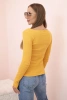 Bluzka damska bawełniana z długim rękawem i dekoltem łódką musztardowa
