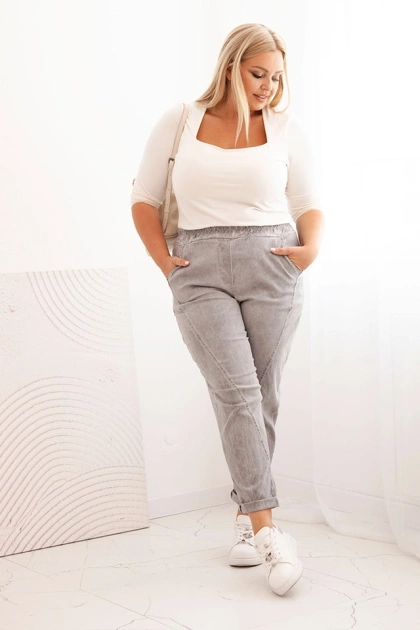Spodnie damskie Plus Size dekatyzowane z wiskozą i szeroką gumką szare