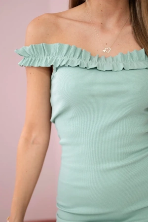 Sukienka hiszpanka z falbankami ciemno miętowa