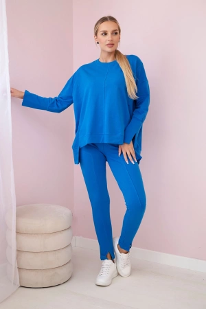 Komplet z bluzką oversize chabrowy