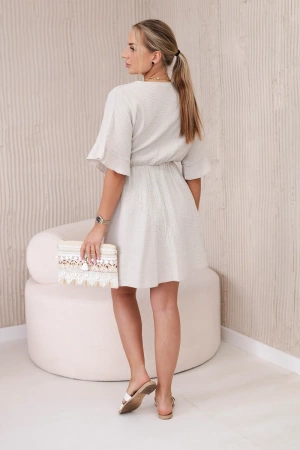 Sukienka muślinowa taliowana ciemno beżowa