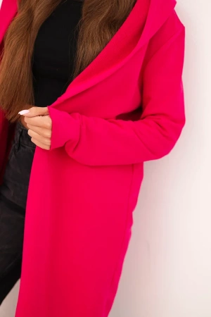 Narzutka damska z bawełny z kapturem i wydłużonym przodem fuksja