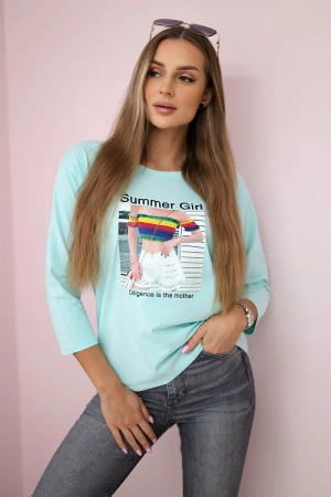 Bluzka z nadrukiem Summer Girl miętowa