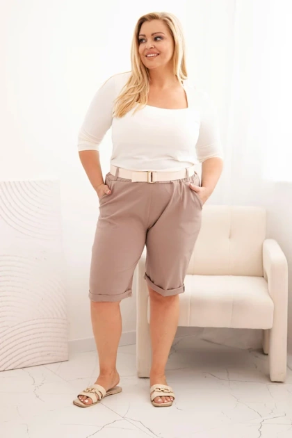 Spodenki damskie bawełniane Plus Size z paskiem fango