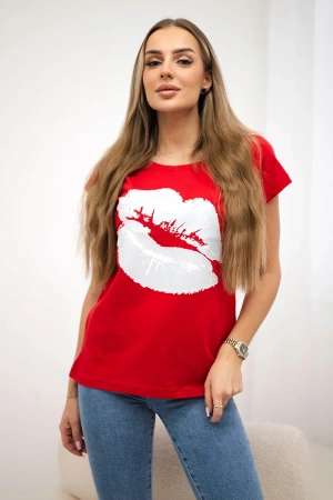 Bluzka z nadrukiem ust czerwona