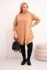 Bluzka damska bawełniana Plus Size asymetryczna z podwijanym rękawem jasno camelowa