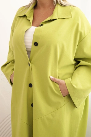 Narzutka damska Plus Size Punto z bawełną i guzikami pistacjowa