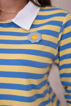 Bluzka bawełniana w paski z kołnierzykiem jeansowy+żółty