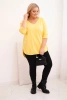 Bluzka damska bawełniana Plus Size z dekoltem V i podwijanym rękawem żółta