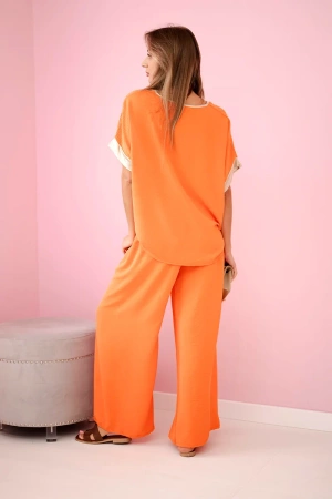 Komplet z wiskozy ze złotym obszyciem pomarańczowy