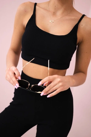 Komplet z bluzką top prążkowany czarny