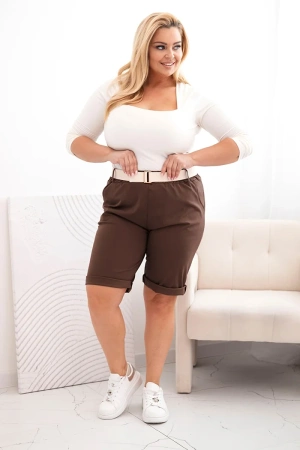 Spodenki damskie bawełniane Plus Size z paskiem brązowe