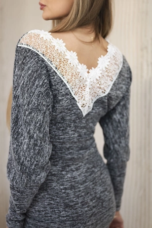 Sukienka damska z rękawem 3/4 i koronką na plecach czarny melanż