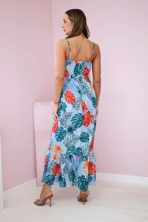 Sukienka z motywem liści błękitna