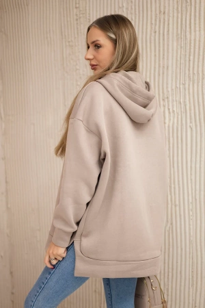 Bluza ocieplana z suwakiem na boku ciemno beżowa