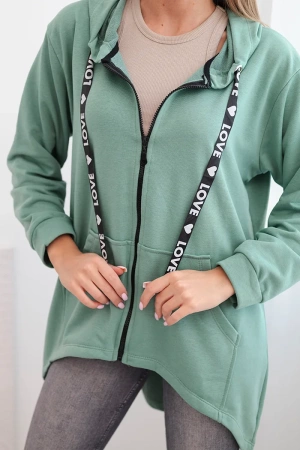 Bluza z dłuższym tyłem i kapturem ciemno miętowa