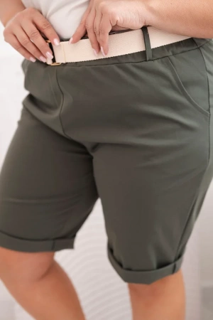 Spodenki damskie bawełniane Plus Size z paskiem khaki