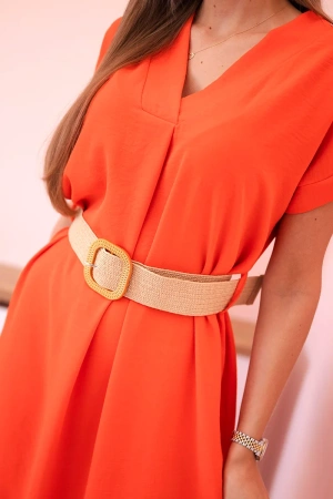 Sukienka z ozdobnym paskiem ciemno pomarańczowa