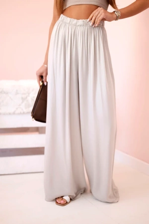 Spodnie damskie wiskozowe szerokie z gumką w pasie ciemno beżowe