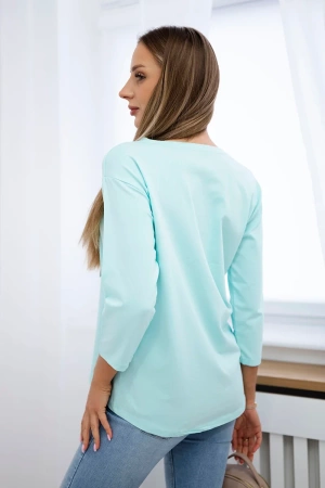 Bluzka z grafiką flamingów 3D miętowa