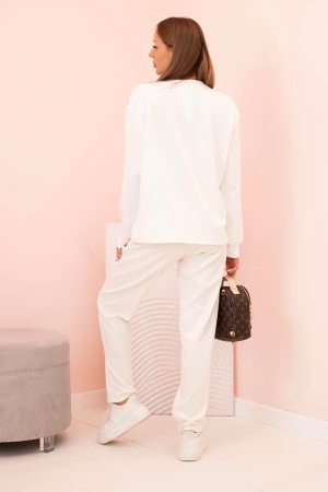 Komplet damska masełkowy bluza i spodnie z gumką ecru