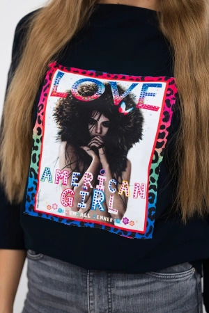 Bluzka z grafiką American Girl granatowa S/M - L/XL