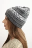 Czapka damska zimowa z wzorem i wełną K425 grafitowa