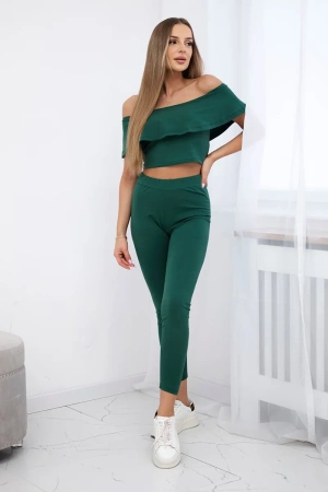Komplet z falbanką ciemno zielony
