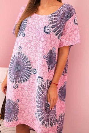 Sukienka damska bawełniana z orientalnym wzorem jasno różowa