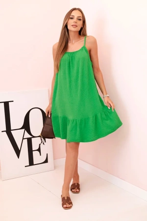 Sukienka damska muślinowa na ramiączkach z falbaną zielona