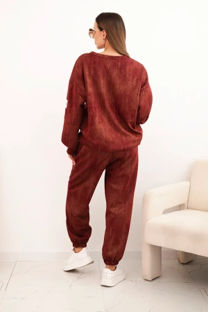 Komplet dresowy damski oversize z wiskozy i z efektem sprania bordowy