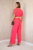 Kombinezon z ozdobnym paskiem w talii różowy neon