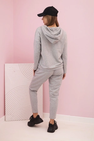 Komplet dresowy bawełniany damski z kapturem i nadrukiem szary