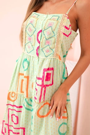 Sukienka damska bawełniana z kolorowym wzorem miętowa