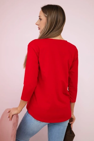 Bluzka z grafiką i kolorową kokardą 3D czerwona