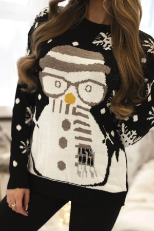 Sweter świąteczny z bałwanem czarny