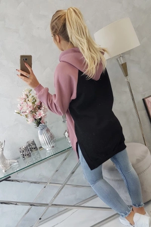 Sukienka z kapturem dwukolorowa ciemno różowa