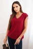 Sweter damski wiskozowy bez rękawów z kieszeniami i dekoltem V bordowy