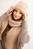 Komplet damski czapka i długi szalik z miękkiej przędzy camelowy