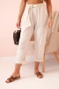 Spodnie damskie lniane z bawełną i paskiem beżowe