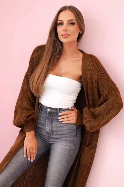 Sweter długi kardigan jasny brązowy