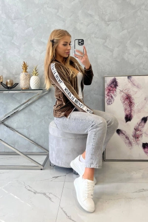 Bluza welurowa z kapturem brązowy