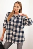 Koszula damska bawełniana w kratę z efektem przetarć granatowa