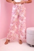 Spodnie damskie z szeroką nogawką w kwiaty różowe
