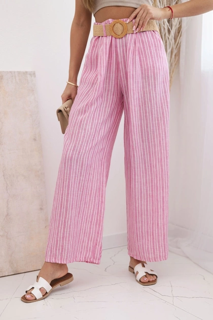 Spodnie damskie wiskozowe w paski z szeroką nogawką różowe