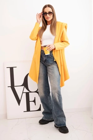 Narzutka z luźnym kapturem musztardowa