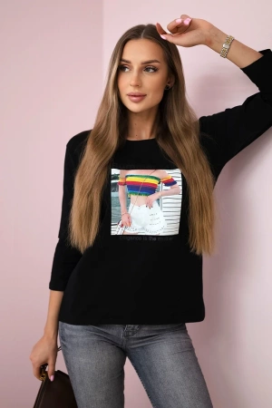 Bluzka z nadrukiem Summer Girl czarna