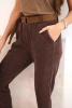 Spodnie damskie z paskiem sztruksowe brązowe