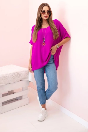 Bluzka oversize z wisiorkiem bakłażanowa